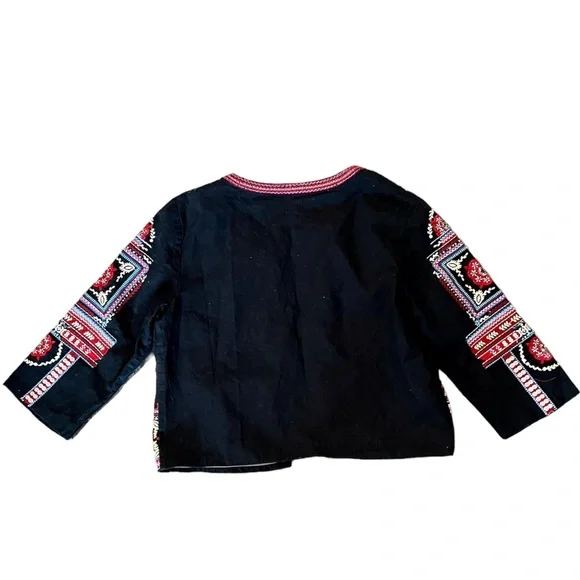 NTHR Women’s Open Front Embroidered Beaded Black Cotton Crop Jacket - Picture 7 of 12